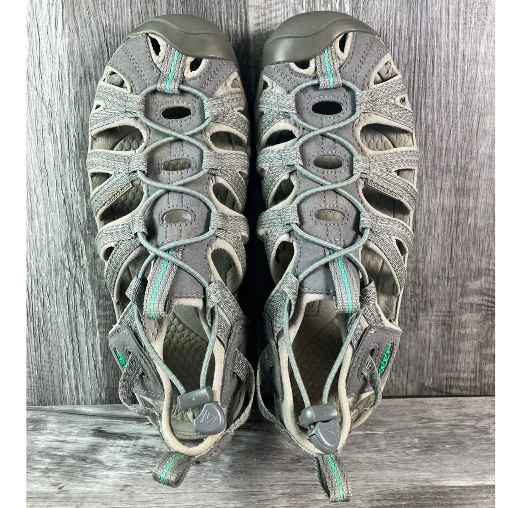 Keen Whisper Womens Gray Teal Waterproof Hiking Sport Sandals 1022814 Size 8.5